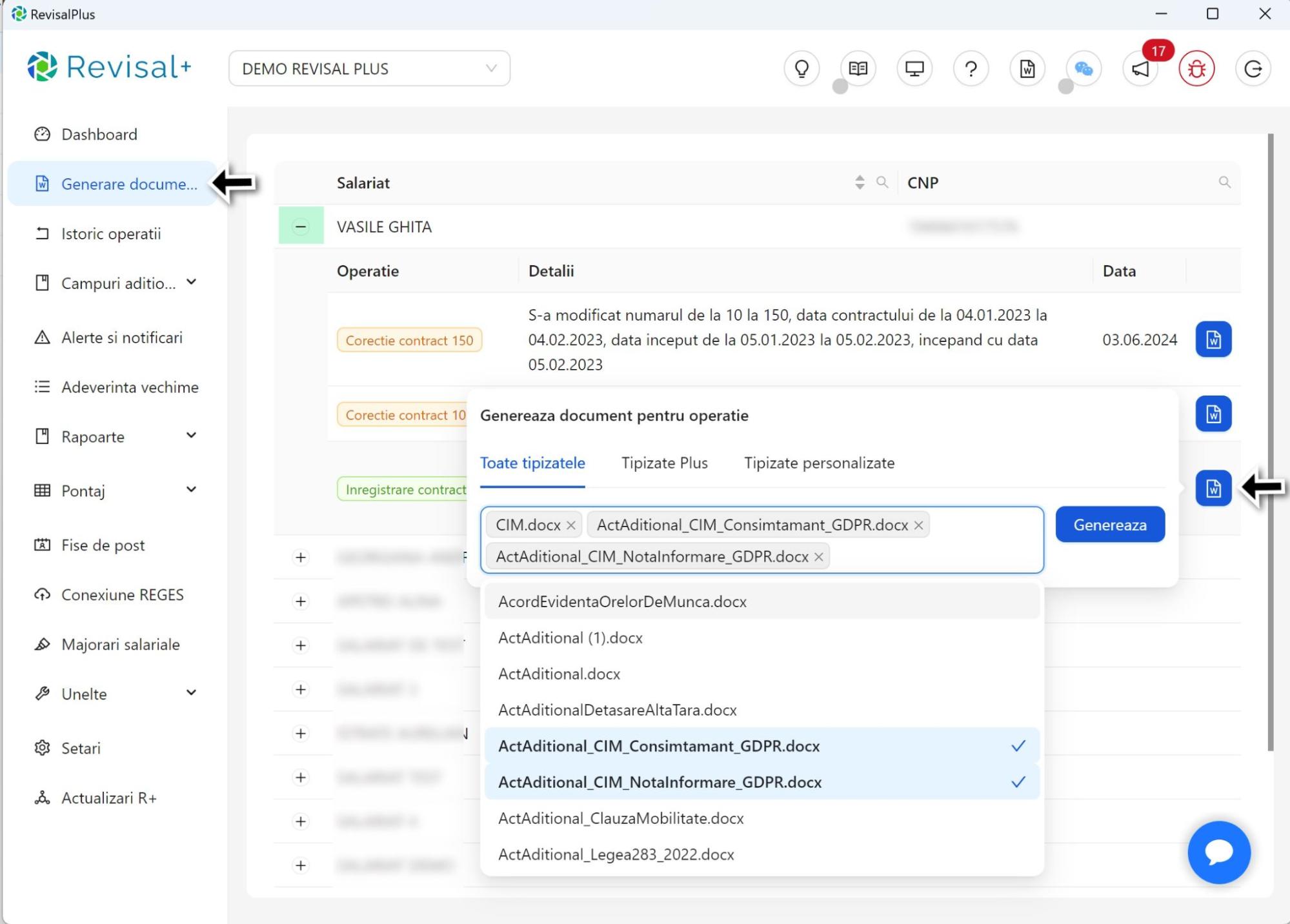 Generare documenete Revisal in Revisal Plus