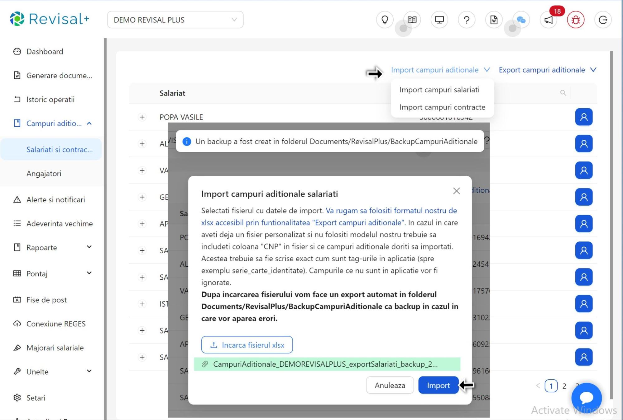 Importul campurilor aditionale in Revisal Plus