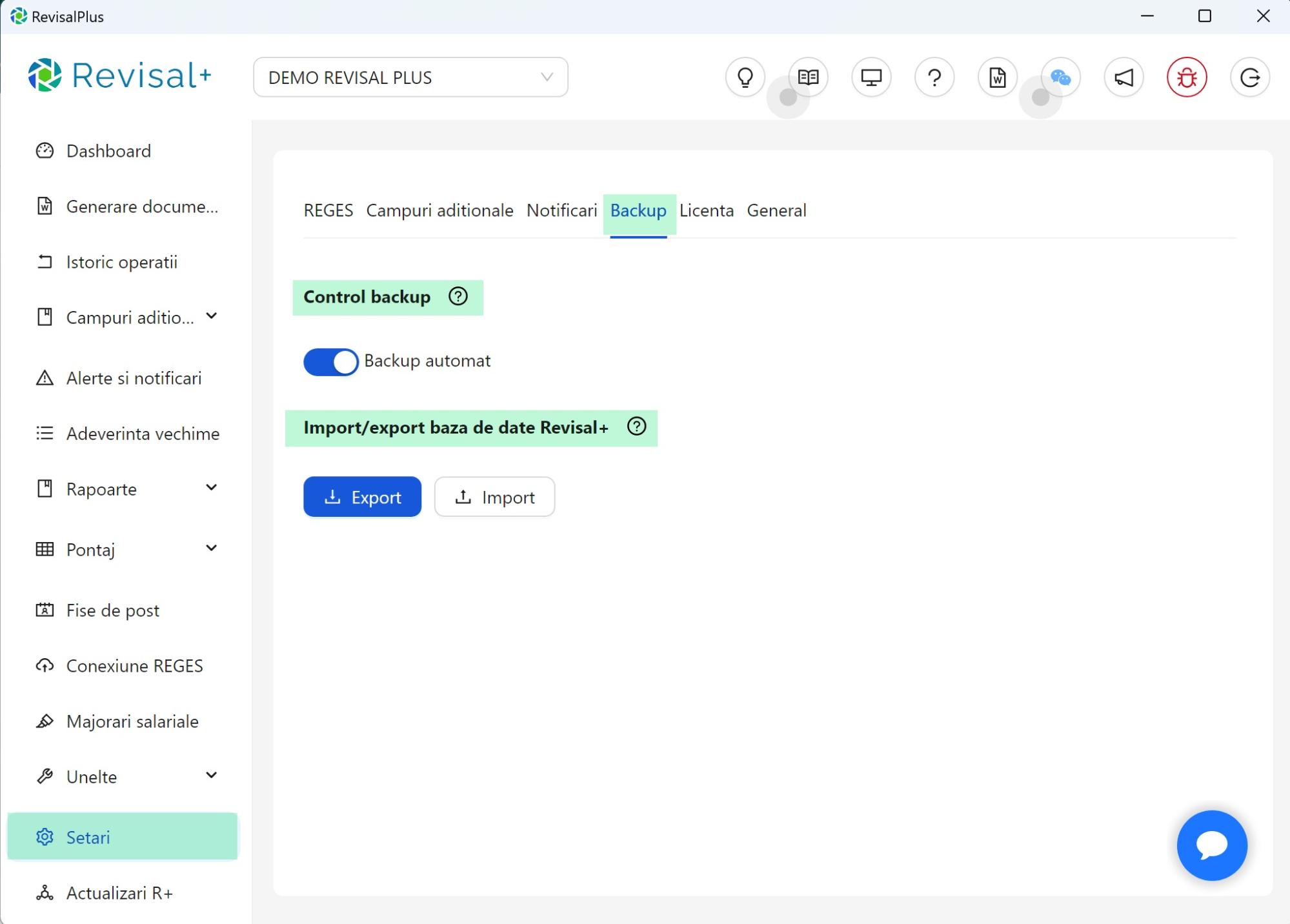 Activarea backup-ului automat al bazelor de date Revisal