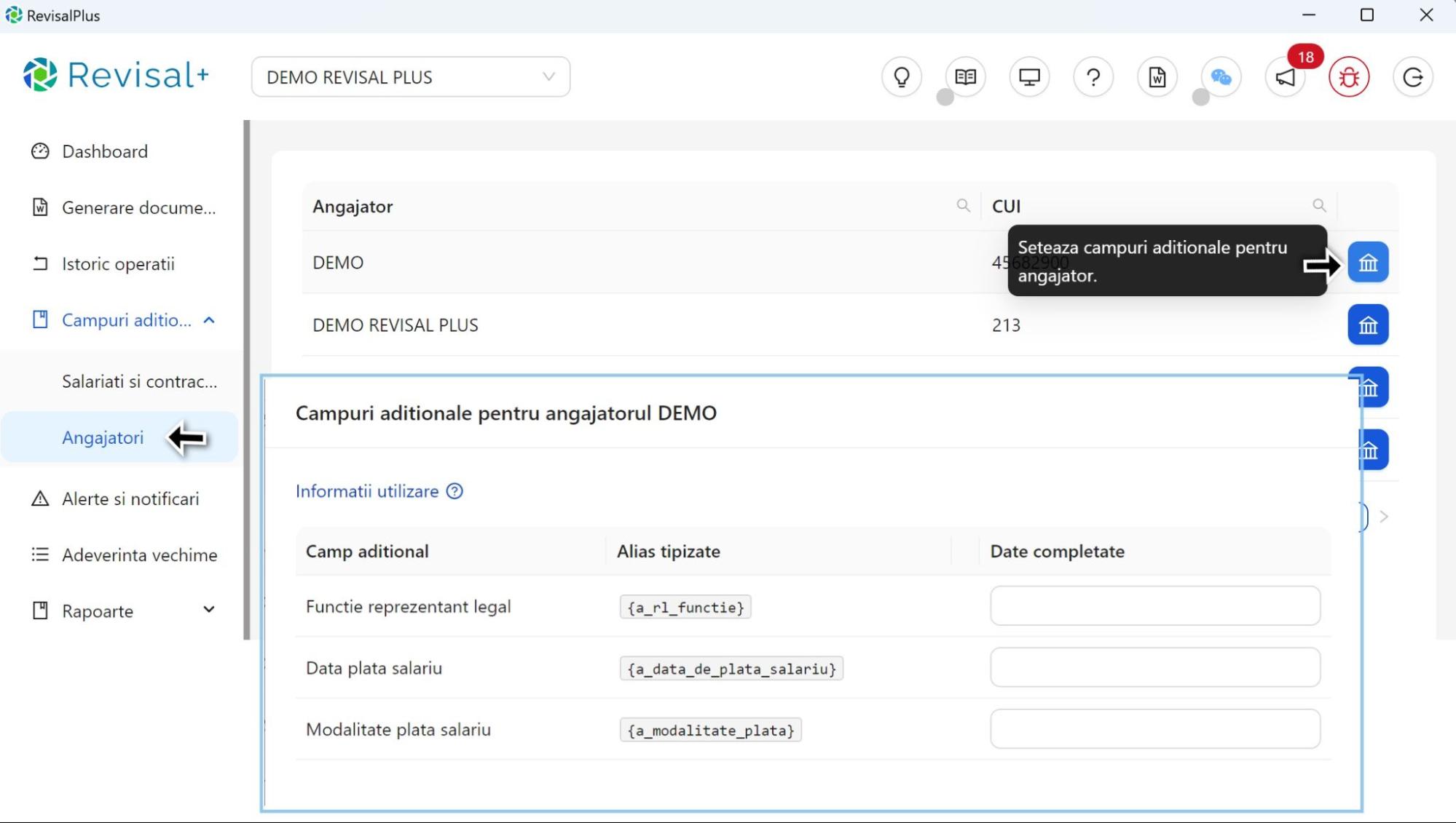 Completarea campurilor aditionale pentru angajator in Revisal Plus